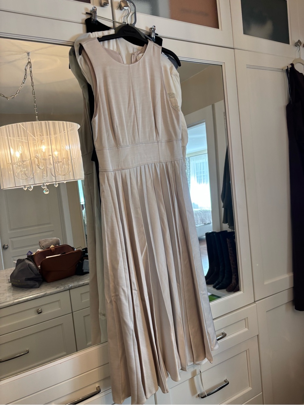 Banana Republic Cream Sleeveless Midi Dress with Pleated Skirt